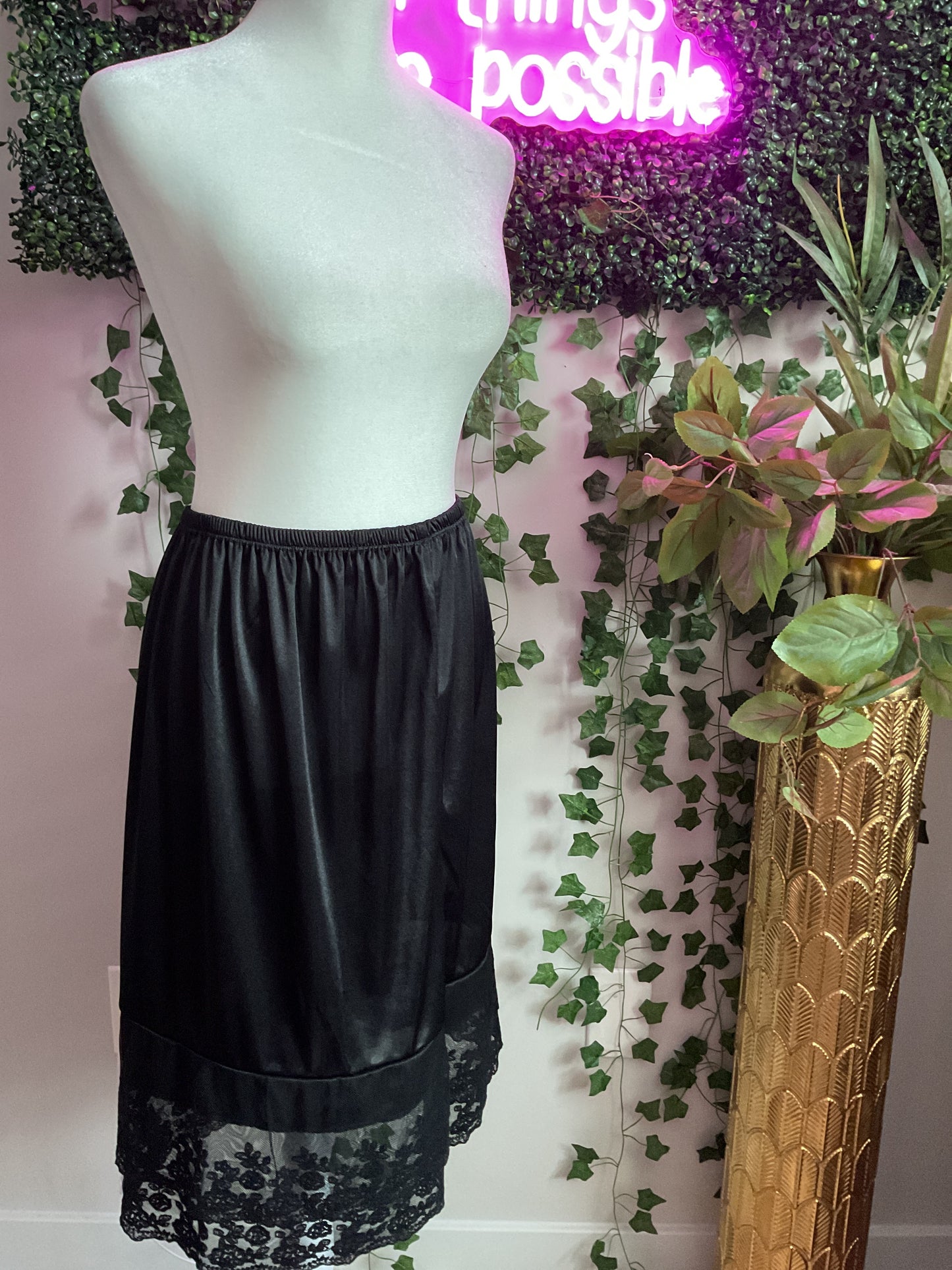 Double Lace Satin Half Slip