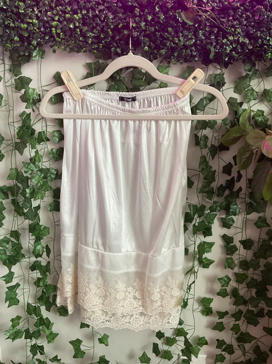 Lace Satin Half Slip Skirt White
