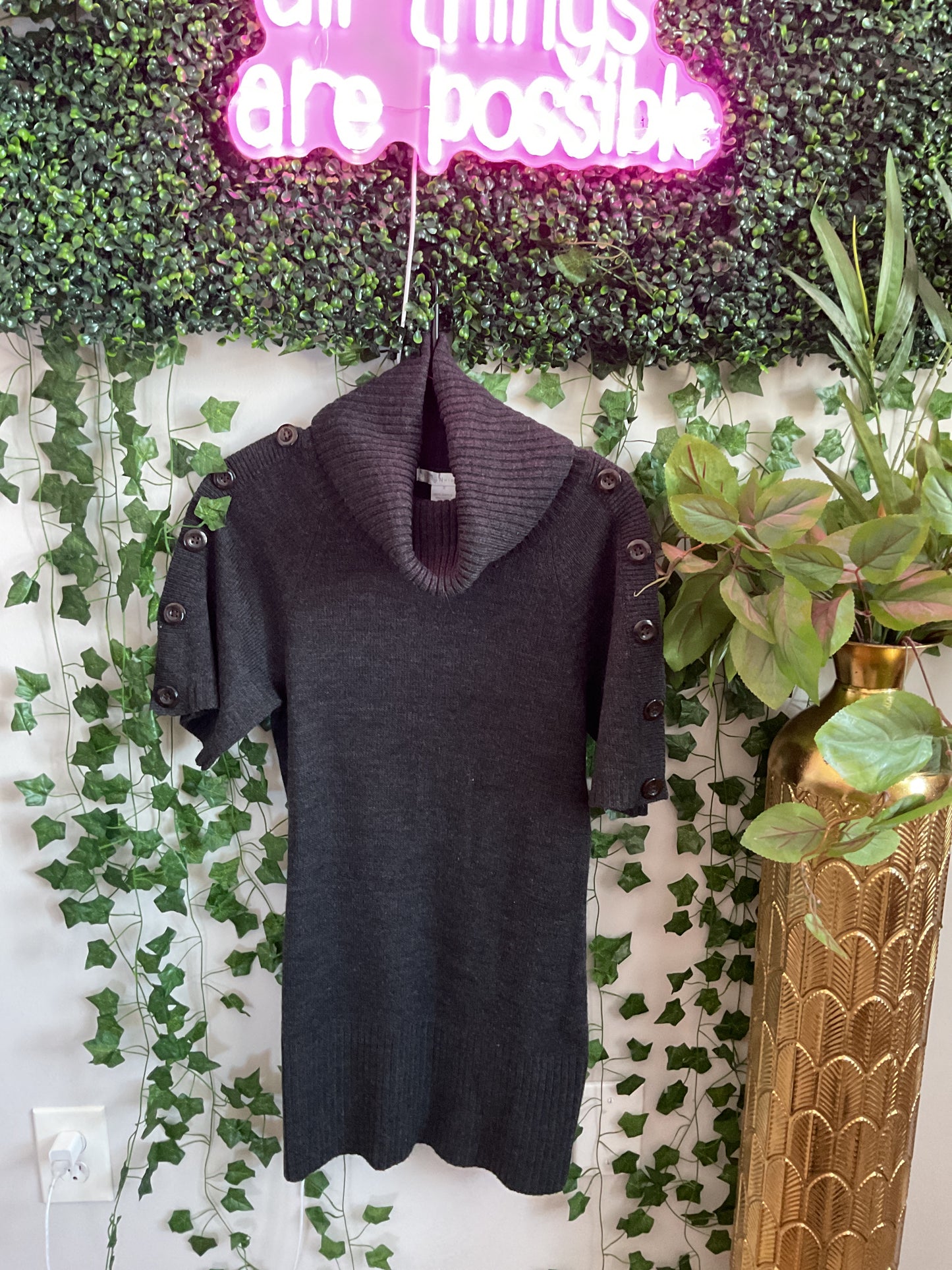 Charcoal Button Sleeve Sweater GW