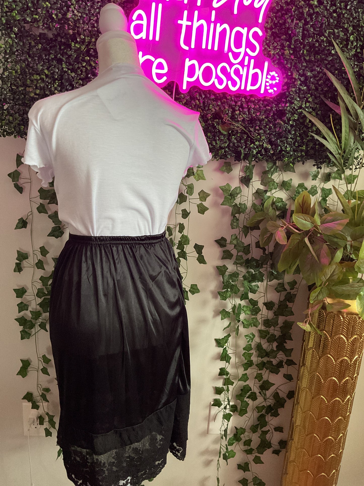 Lace Satin Half Slip Skirt Black