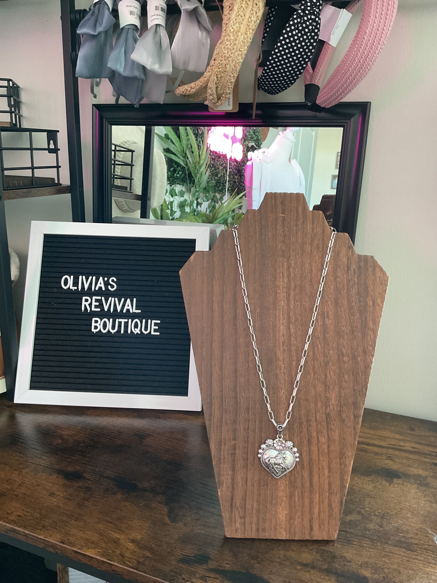 Silver Heart Horse Necklace