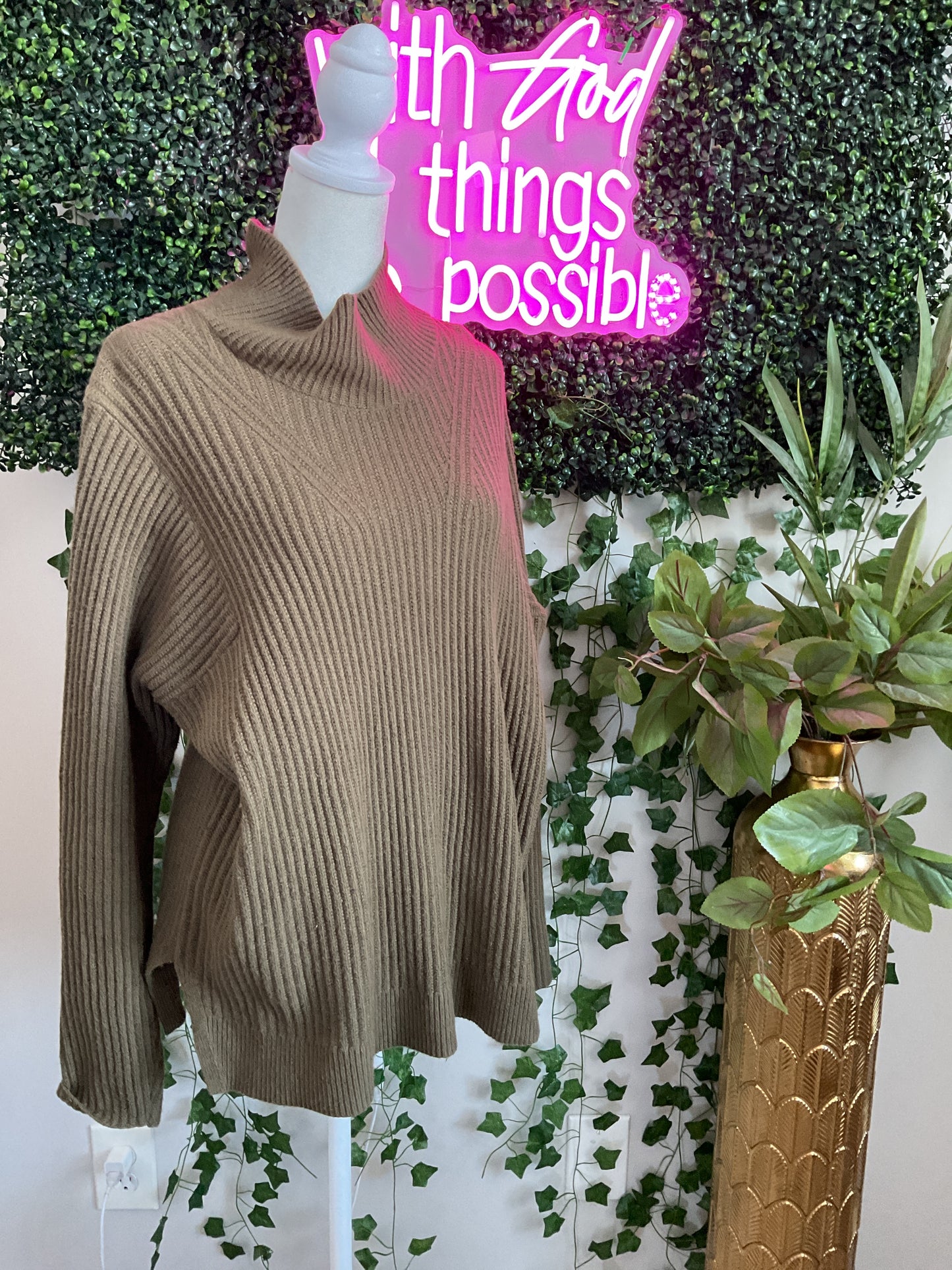 Olive Ribbed Sweater GW