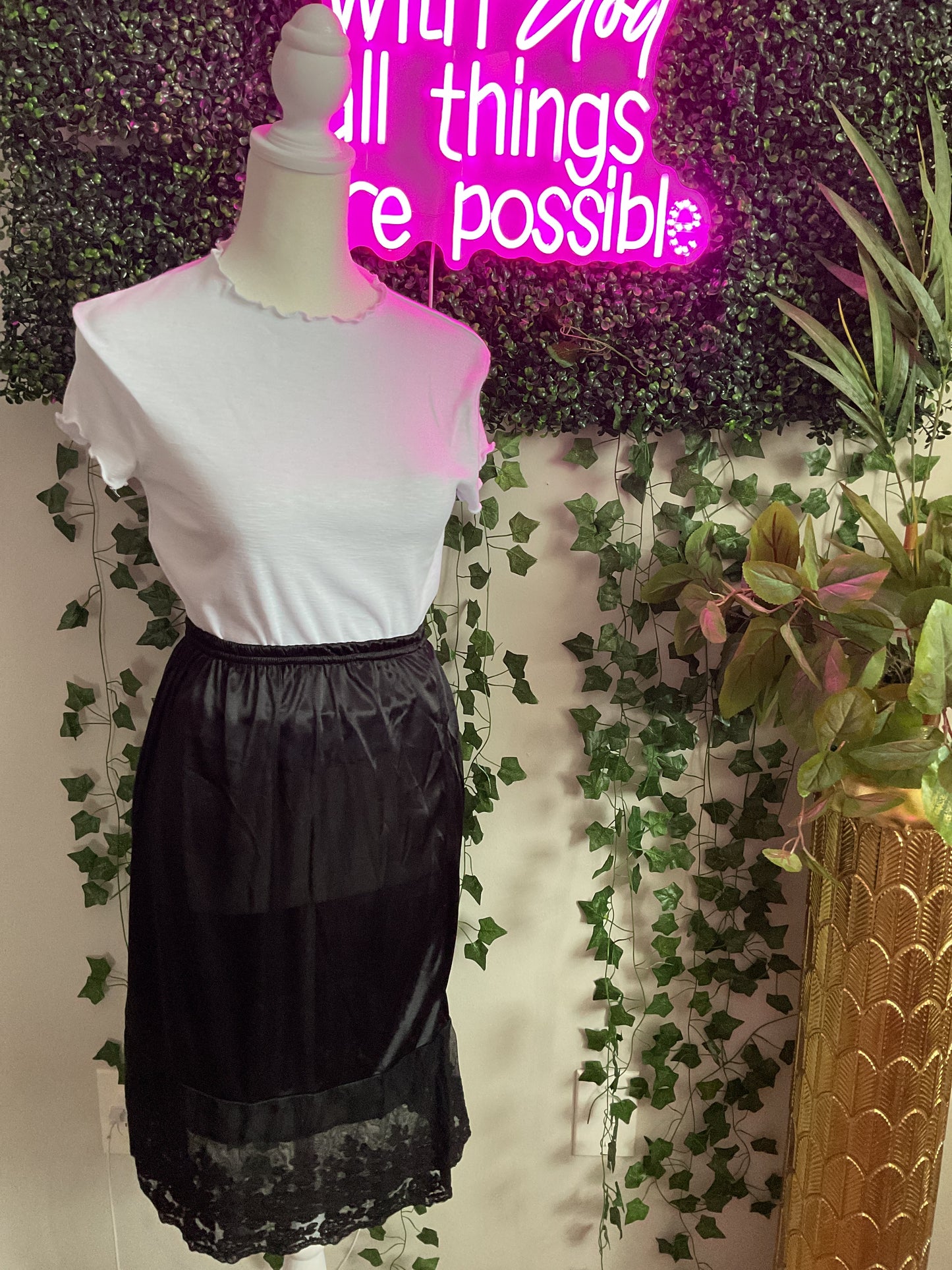 Lace Satin Half Slip Skirt Black