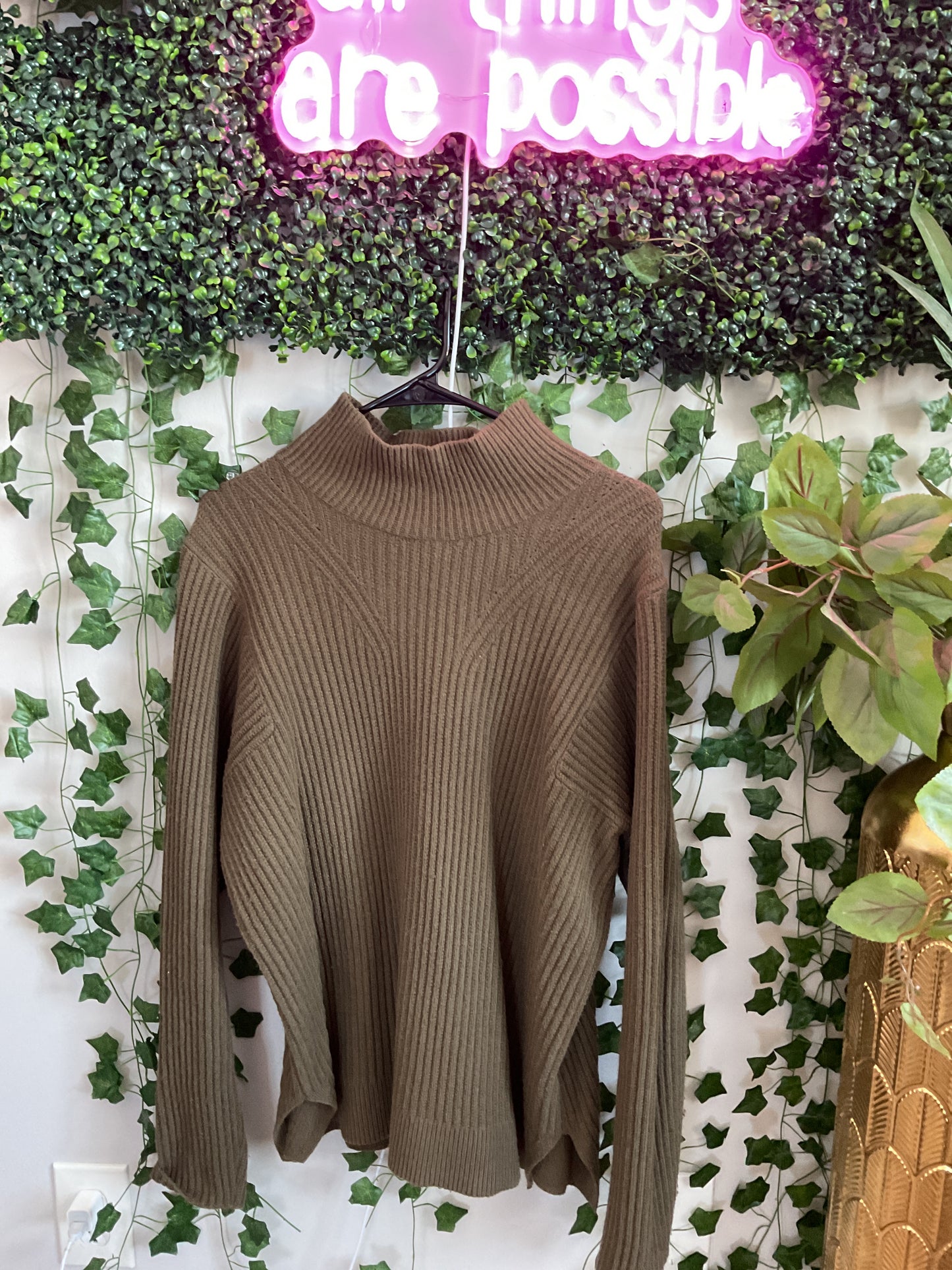Olive Ribbed Sweater GW